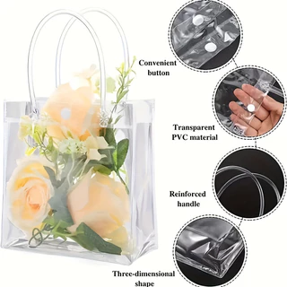 10pcs/set ถุง PVC ใส กันน้ำ หูหิ้ว ดีไซน์มินิมอล สำหรับแพ็คของขวัญทุกโอกาส