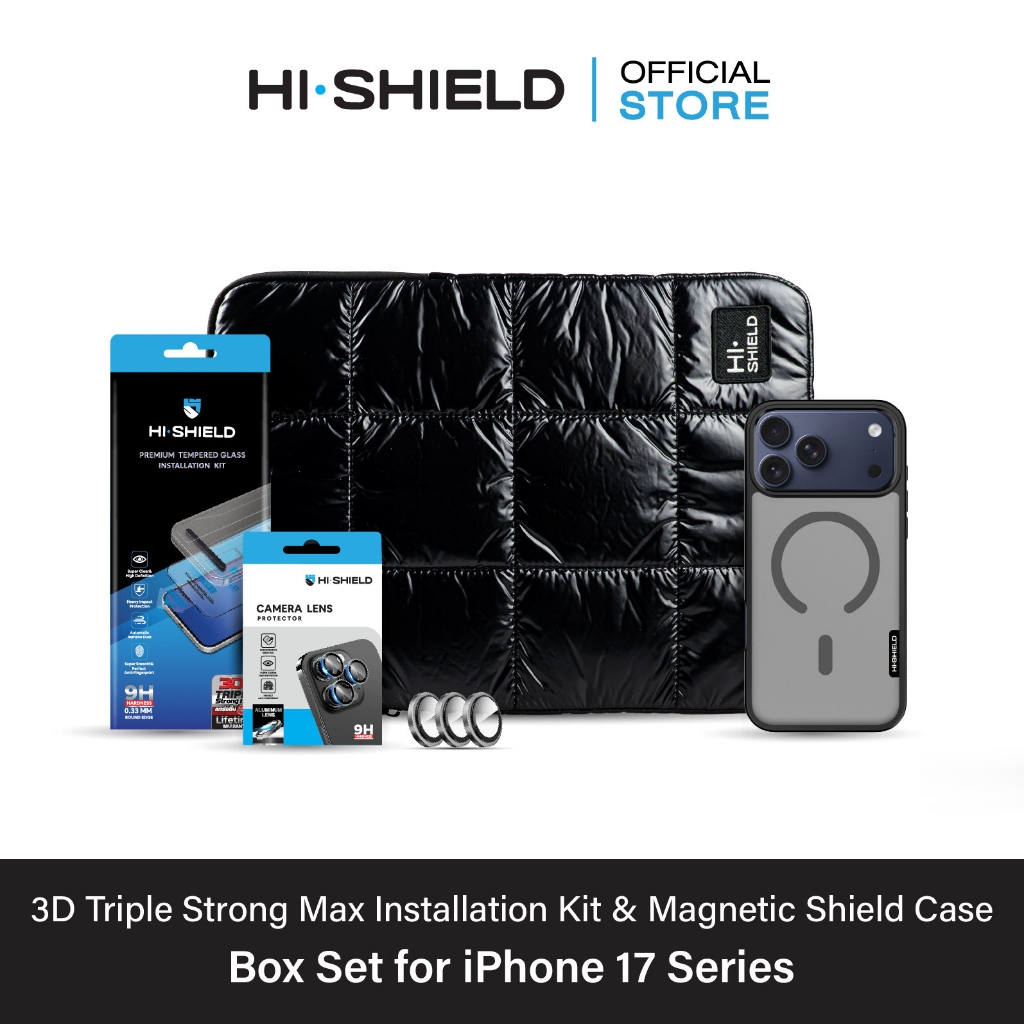 [iPhone17] HI-SHIELD 3D Triple Strong Max Box Set [BS4] - ฟิล์มกระจก ฟิล์มกล้อง เคสกันกระแทก 1.5 ม. [แถมชุดติดตั้ง]