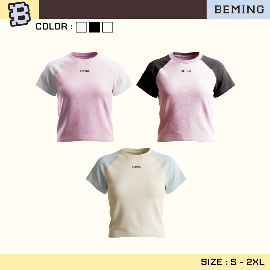 Bemingtop1164(S-2XL) - TwoTone Raglan Tee - เสื้อคอกลมทรง raglan ดีไซน์แขนทูโทน