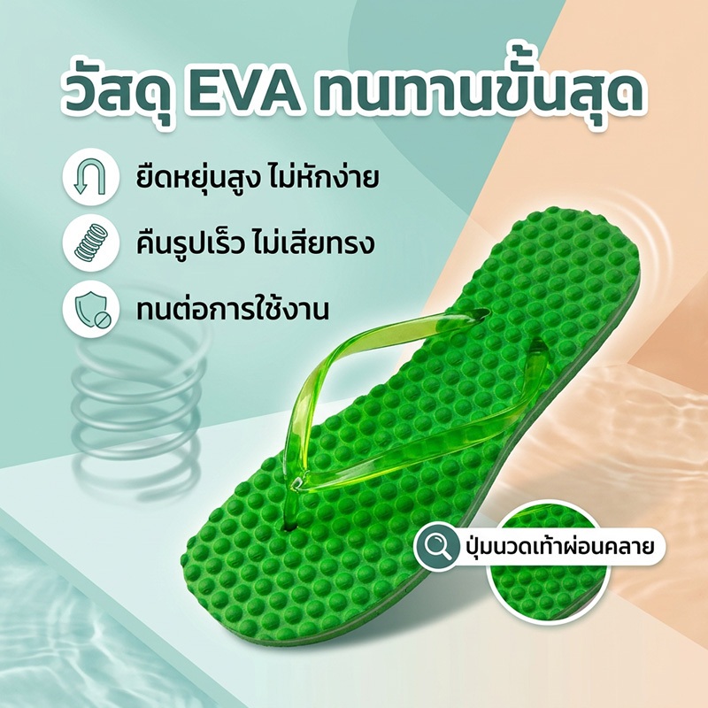 รองเท้าแตะหูคีบ EVA กันลื่น นวดฝ่าเท้า ใส่สบาย รองเท้าแตะหูหนีบ ผู้หญิง/ผู้ชาย รองพื้นนุ่ม รองเท้าแตะนวดฝ่าเท้า สีสุ่ม ราคา ถูกที่สุด ดีลบีเคเค แกลเลอรีภาพที่ 4