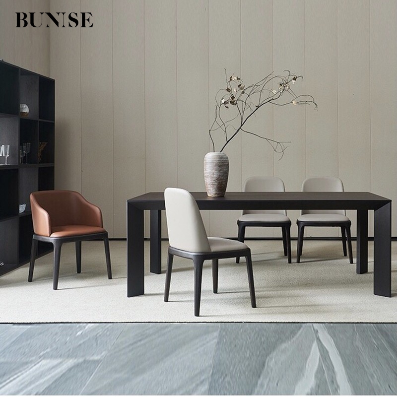 BUNISE Solid Wood Dining Table SD14 - Modern 1-8 Seater, Large Family Dining Table, Scandinavian Min