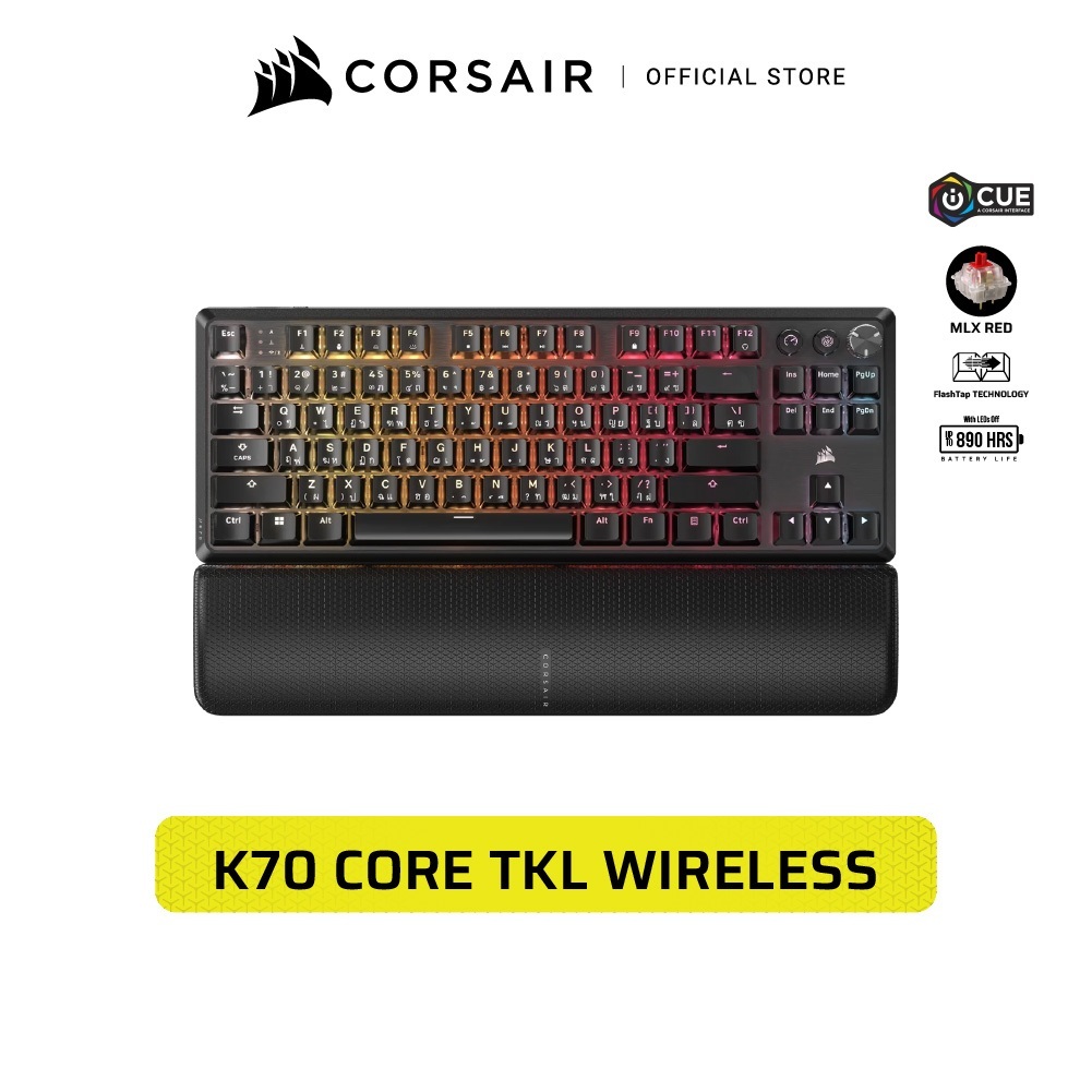 K70 CORE TKL WIRELESS RED SW CH-914901E-TH -คีย์บอร์ดเกมมิ่ง Mechanical ไร้สาย- Set