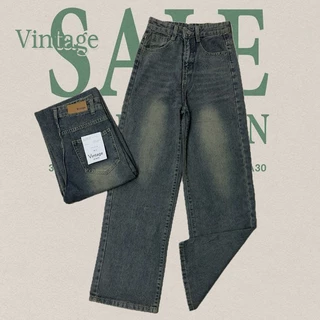 Vintage รุ่น 5599 กางเกงยีนส์ เบสิก สีสนิม ทรงกระบอก แต่งเฟดขา ทรงสวยผ้าไม่ยืด