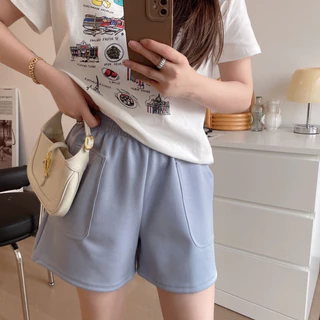 กางเกงขาสั้นผู้หญิง เอวสูงยางยืด ขากว้างทรงหลวม สไตล์เกาหลี ไซส์M-2XL เหมาะกับการเล่นฟิตเนส FZ008