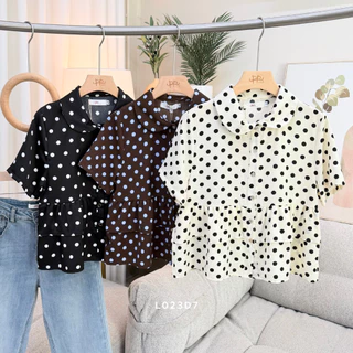POI Polkadot เสื้อคอปกผ้าเจลลี่ระบายชายลายจุด ใส่สบาย L023D7