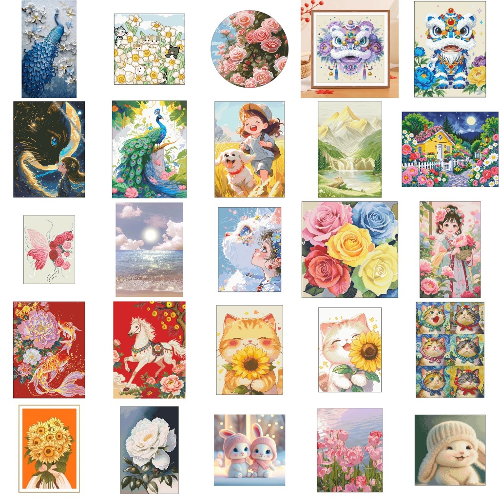 (พร้อมส่ง-ชุดที่3) ชุดปักครอสติชเส้นด้าย 11CT Cross stitch ครอสติชผ้าพิมพ์ลาย DIY งานเย็บปักถักร้อย
