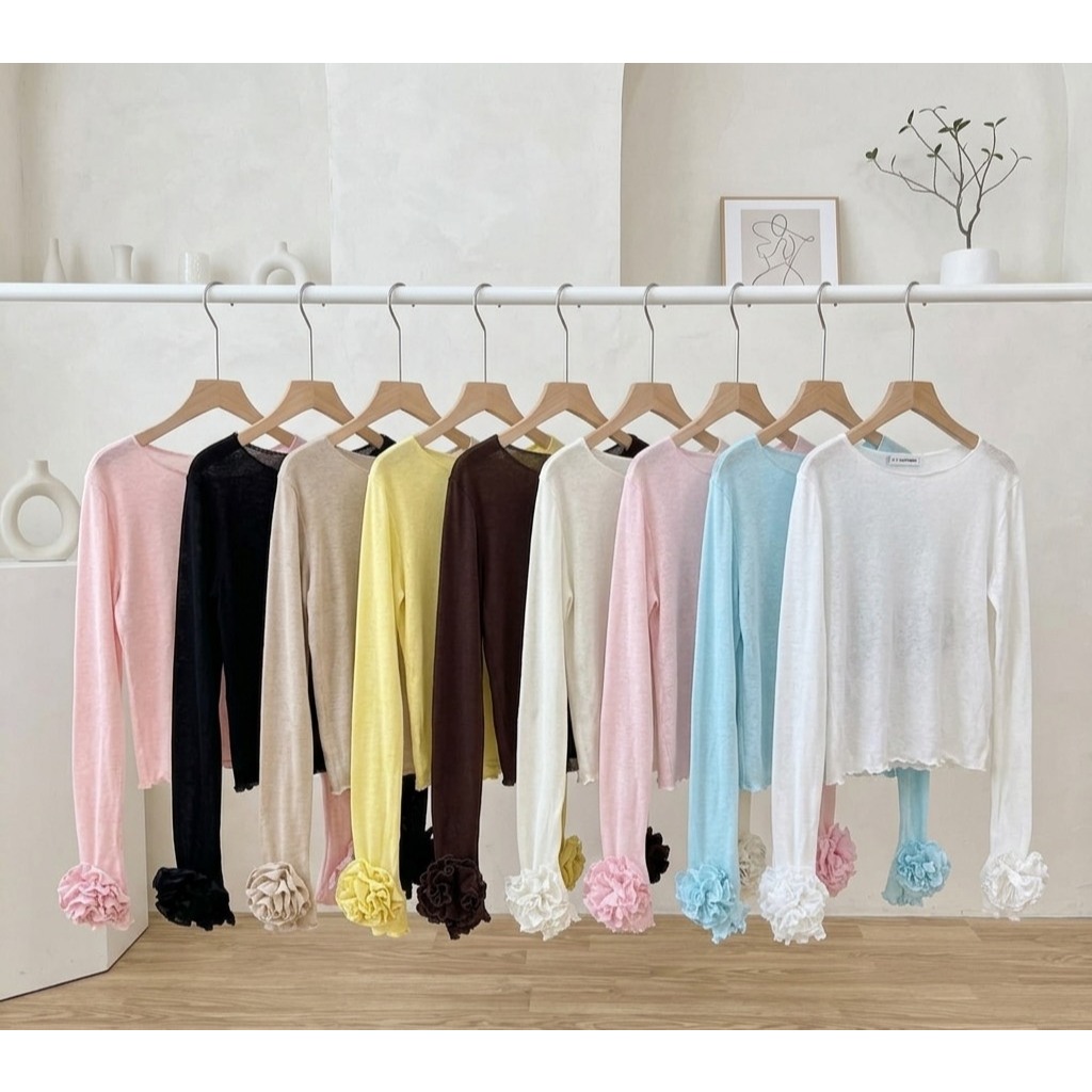CAMELLIAS  เสื้อแขนยาวผ้าสลาฟ ปลายแขนแต่งดอกคามิเรีย รูปที่ 2