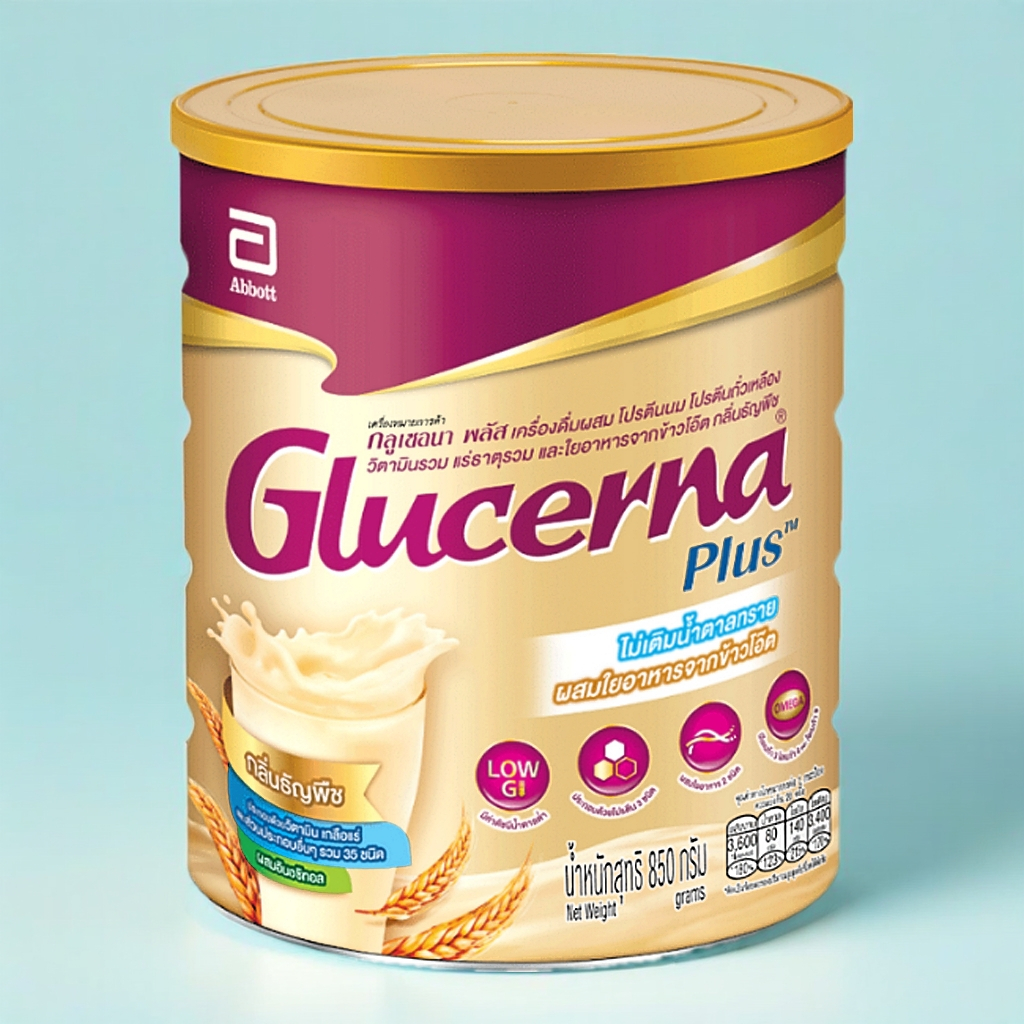 Glucerna Plus 800 กรัม ธัญพืช ไม่เติมน้ำตาล ใยอาหารสูง โปรตีนจากนมและถั่วเหลือง