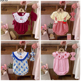 ชุดเด็กผู้หญิงน่ารักพร้อมโบว์คาดผม หมวก ชุดเด็ก บอดี้สูทคาดผ…