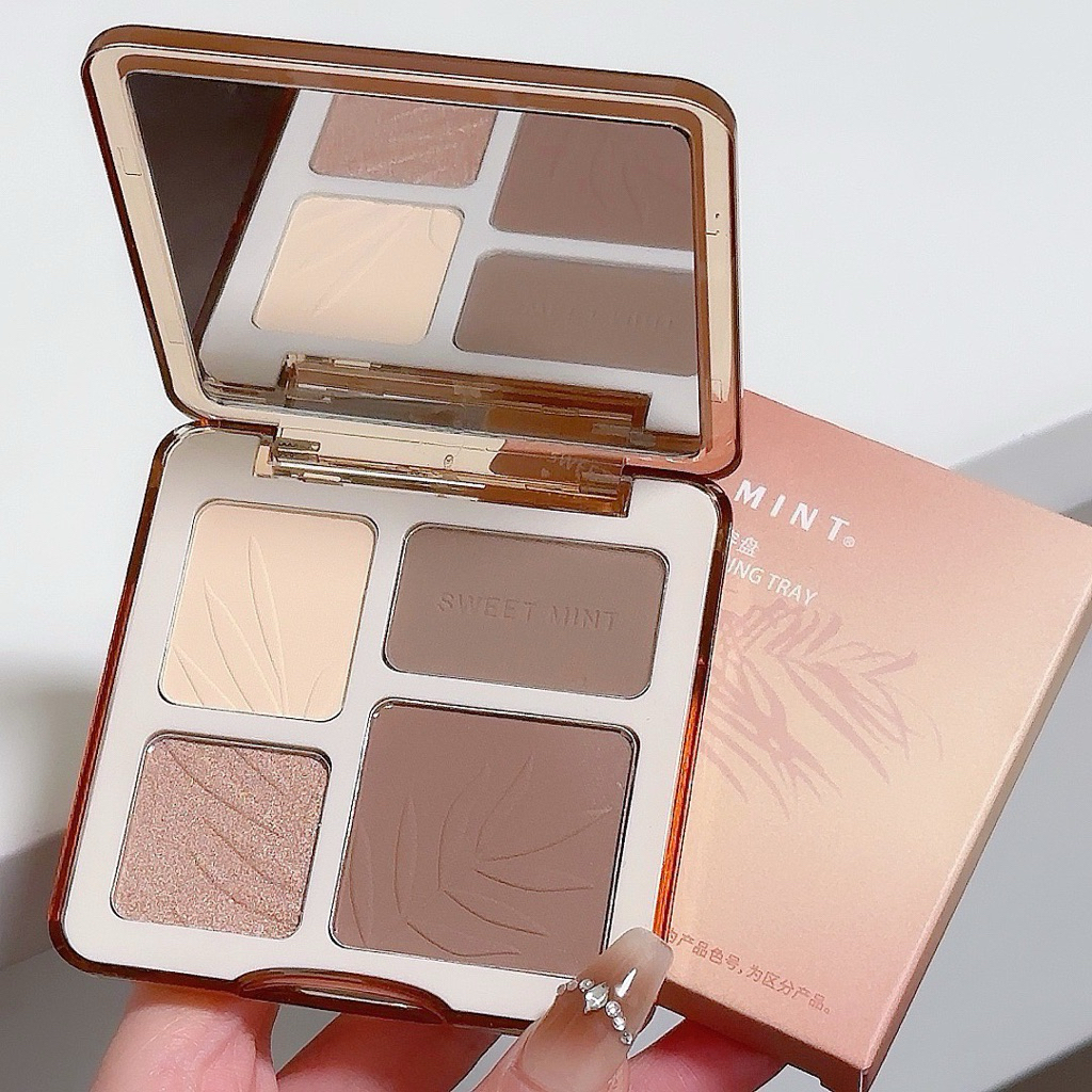 S-48🌟SWEETMINT พาเล็ตต์คอนทัวร์ 4 สี - อเนกประสงค์ ใช้ได้ 4 สี ทั้งคอนทัวร์ ไฮไลท์ เฉดดิ้ง และเกลี่ยสี