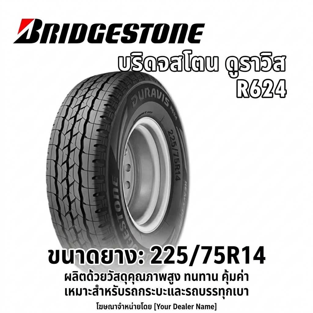 ยางรถยนต์ ขนาด 225/75R14 รุ่น R624 ยี่ห้อ BRIDGESTONE