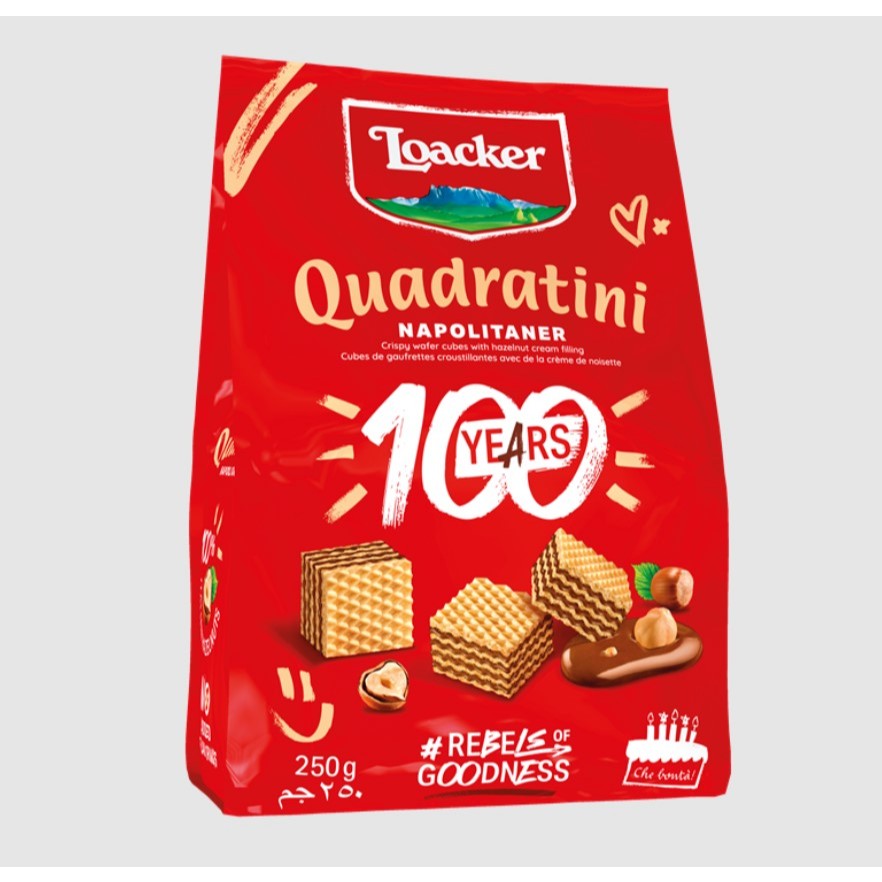 เวเฟอร์  ล็อคเกอร์ Loacker Wafers Quadratini Napolitaner Hazelnut 250g เวเฟอร์ สอดไส้ครีมเฮเซลนัต
