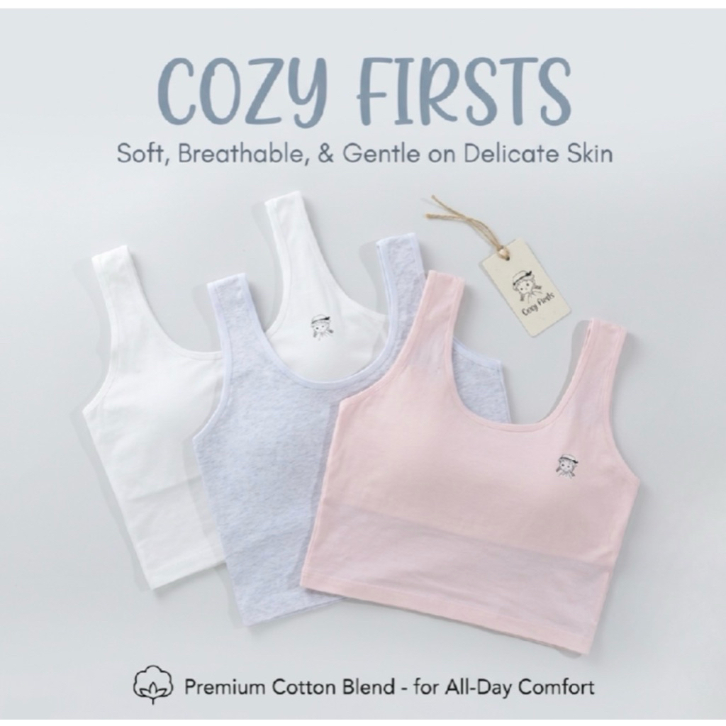 ***พร้อมส่งในไทย*** เสื้อในเด็กรุ่น “เปีย“   step 1  ไม่มีฟองน้ำ เป็นผ้าเย็บหนา2ชั้น สำหรับเด็กเพิ่งเริ่มต้นมีหน้าอก