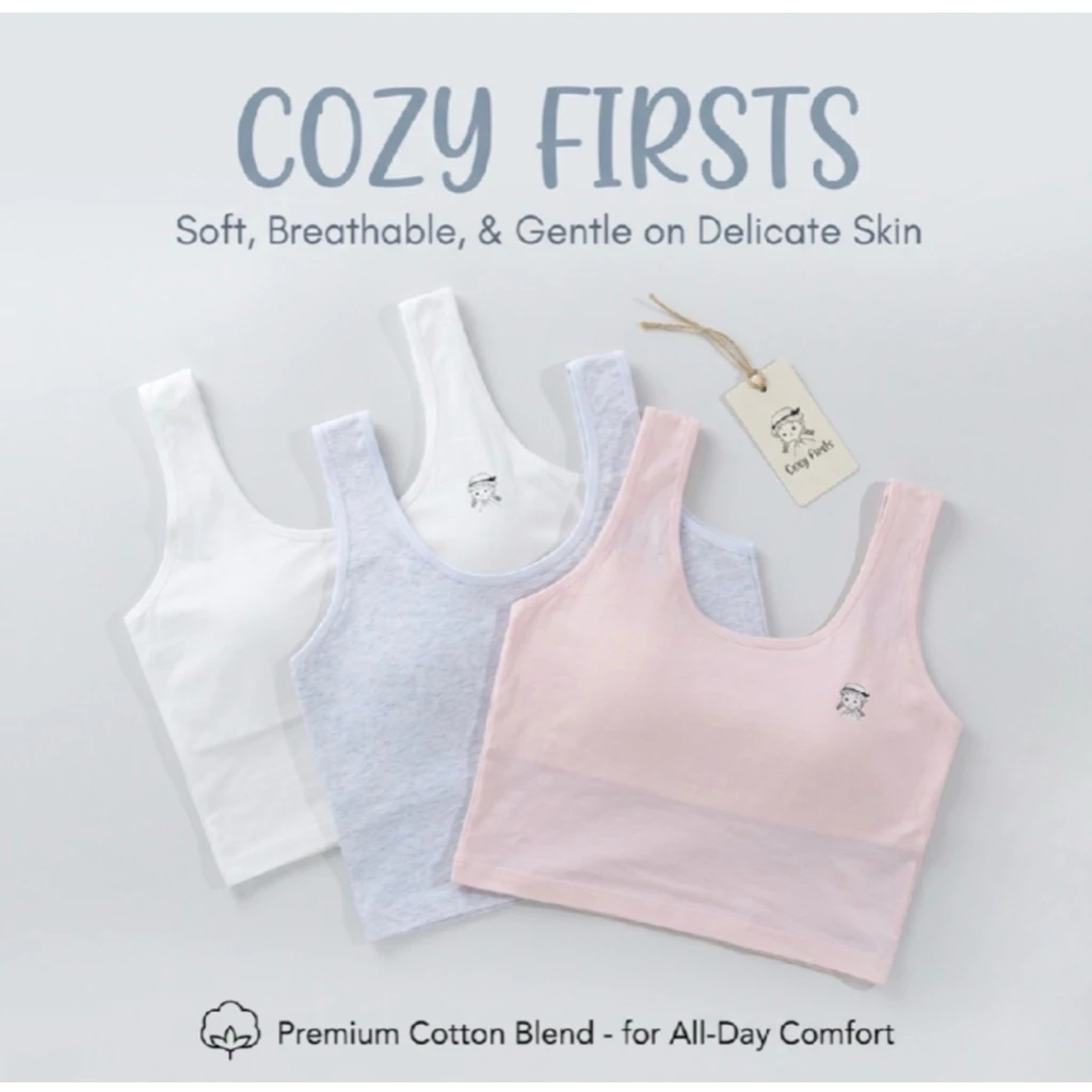 ***พร้อมส่งในไทย*** เสื้อในเด็กรุ่น “เปีย“ step 1 ไม่มีฟองน้ำ เป็นผ้าเย็บหนา2ชั้น สำหรับเด็กเพิ่งเริ่มต้นมีหน้าอก