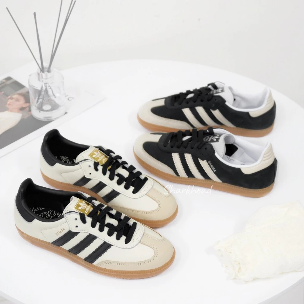 (ตัวแทนจัดซื้อของญี่ปุ่น) Adidas Samba สีขาวนวล ป้ายทอง ID0478 IE5836