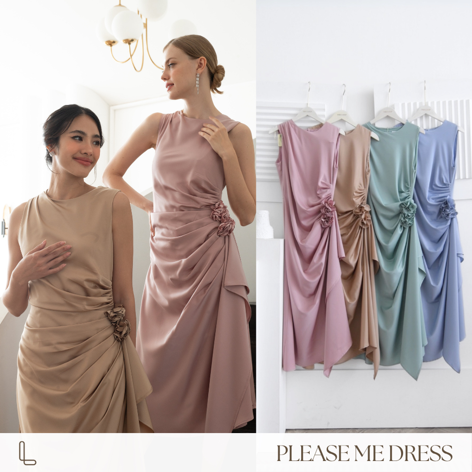(SALE) TheLoopBangkok| Please Me Dress เดรสใส่ไปงาน จับจีบตรงช่วงเอวมีเลเยอร์ เพิ่มดอก peony