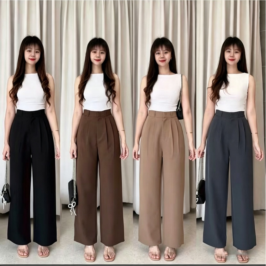 Merry Pants | กางเกงกระบอกกลาง เอวสูง ตะขอหน้า ผ้าไอรีส