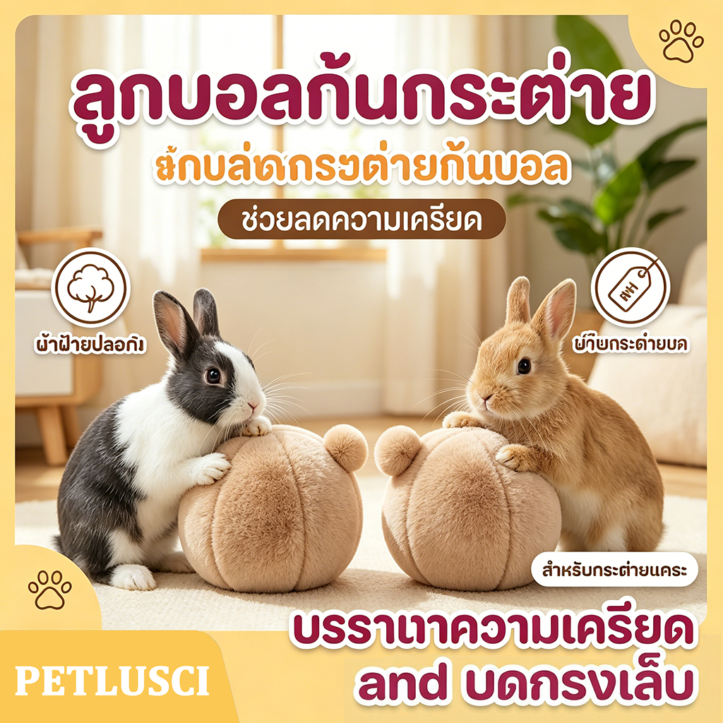 ของเล่นกระต่าย ลูกบอลระบายอารมณ์ นุ่มจําลองกระต่ายก้นกระต่ายผ่อนคลายบอล กัดทน เล่นในร่มปลอดภัย