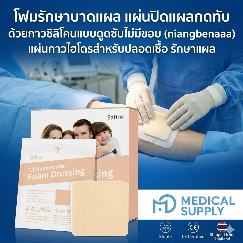 แผ่นปิดแผลกดทับ โฟมซิลิโคนดูดซับของเหลว (Foam Dressing) ชนิดไม่มีขอบกาว อ่อนโยนต่อผิว ปลอดเชื้อ Sterile พร้อมส่ง