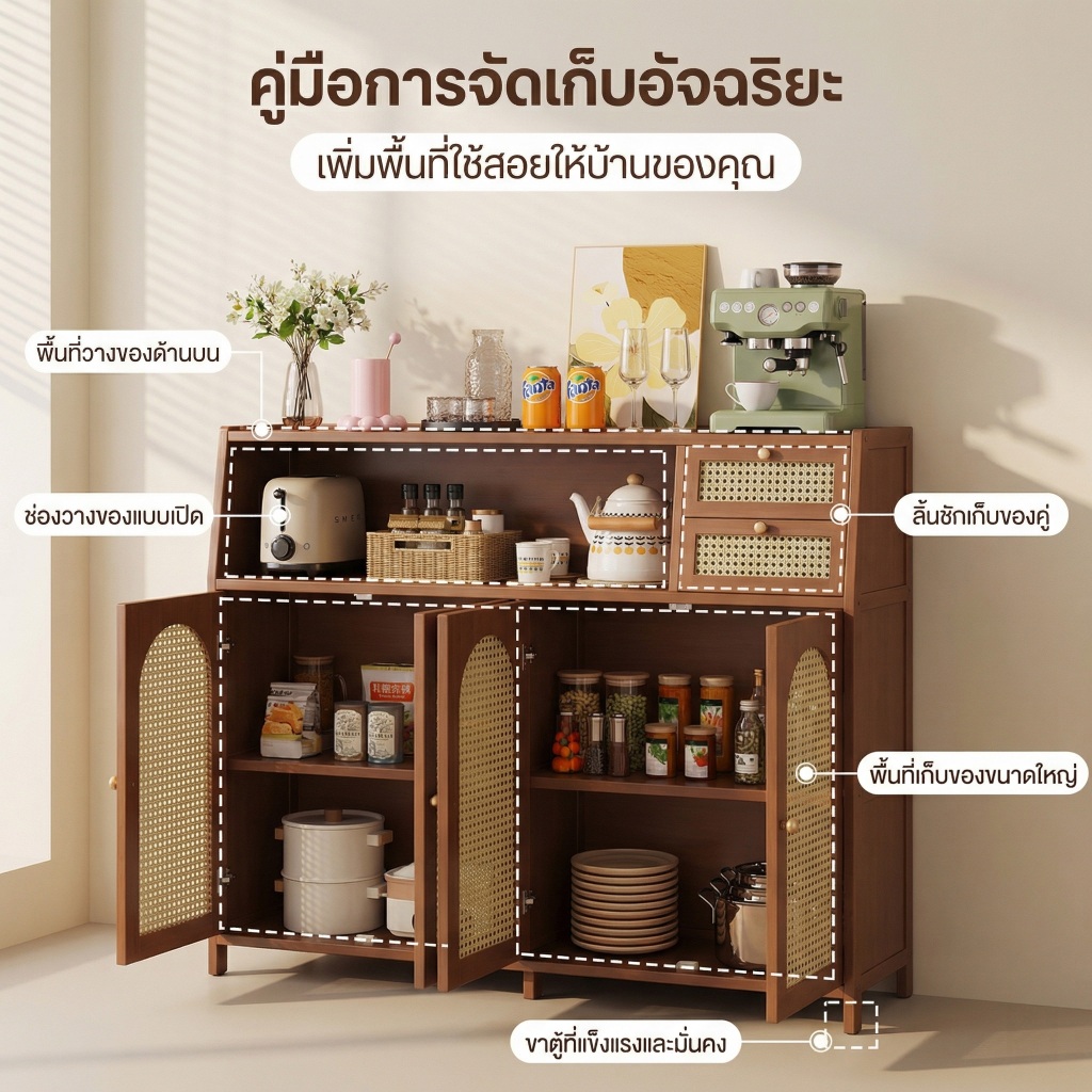 ตู้ไซด์บอร์ด เคาน์เตอร์บาร์กาแฟ วัสดุไม้แท้แบบหลายชั้น รองรับน้ำหนักได้สูงสุด50 กิโลกรัม มีให้เลือกหลากหลายขนาด รูปที่ 8