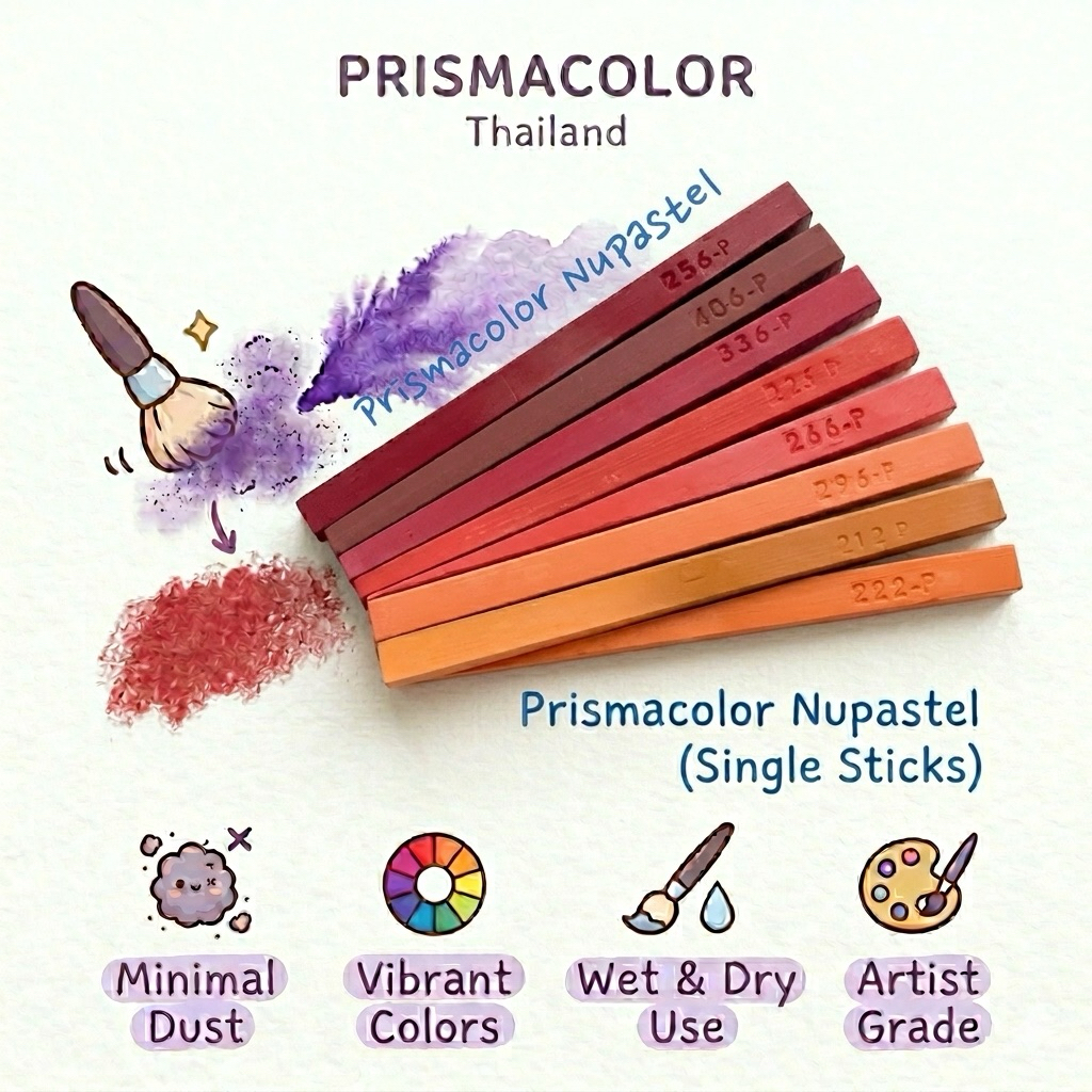 สีชอล์กฝุ่น Prismacolor Premier Nupastel (สีแดง) แยกแท่ง | ฝุ่นน้อย สีสด ใช้ได้เปียก-แห้ง เกรดศิลปิน