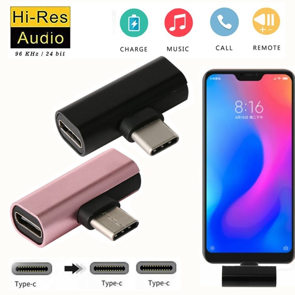 2 IN 1 USB Type-C To Type-C Jack Audio Headphone and Type-C Port Charger Adapter
