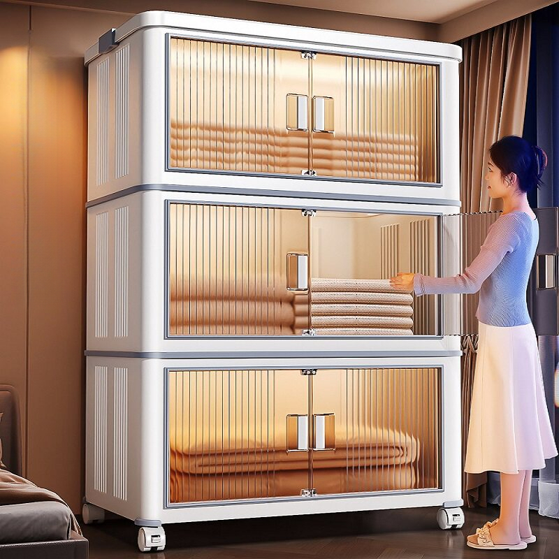 JoyParty ตู้เก็บของพลาสติก ตู้อเนกประสงค์ ความจุแบริ่ง 200KG ลิ้นชักขนาดใหญ่ ตู้เสื้อผ้าที่มีล้อสามารถพับเก็บได้ สไตล