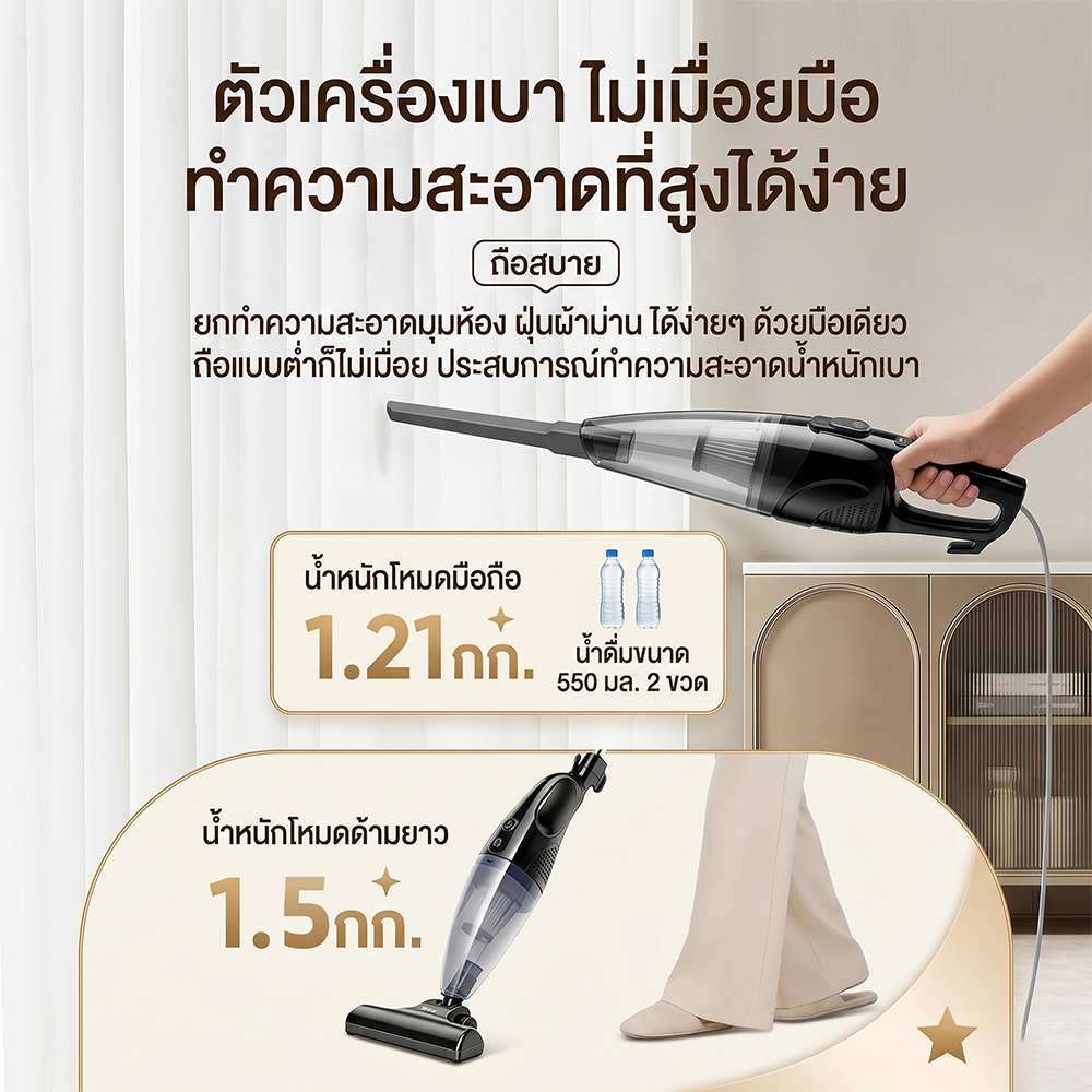 เครื่องดูดฝุ่น อเนกประสงค์ 17000Pa ความจุใหญ่ 1.2L เบา พกพาง่าย เครื่องดูดฝุ่นในบ้าน vacumm cleaner รูปที่ 2