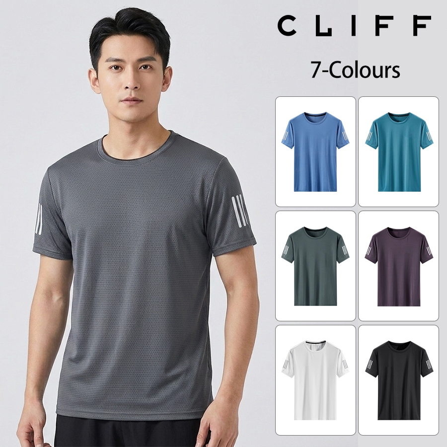CLIFF เสื้อยืดผู้ชาย แขนสั้นคอกลม ผ้าบางเบา ทรงหลวม ยืดหยุ่น ใส่กีฬาได้