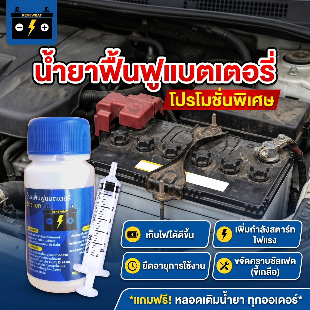 น้ำยาฟื้นฟูแบตรถยนต์ Renewbat ช่วยดูแลแบตเตอรี่เก่า เหมาะสำหรับแบตเสื่อม ใช้งานสะดวก #25