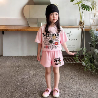 PRINCESS KESLI ชุดเซ็ทเด็ก แฟชั่นเด็ก เสื้อแขนสั้นกางเกงขาสั้น ลำลองกีฬา 2ชิ้น สไตล์เกาหลี ฤดูร้อน 2-12 ปี