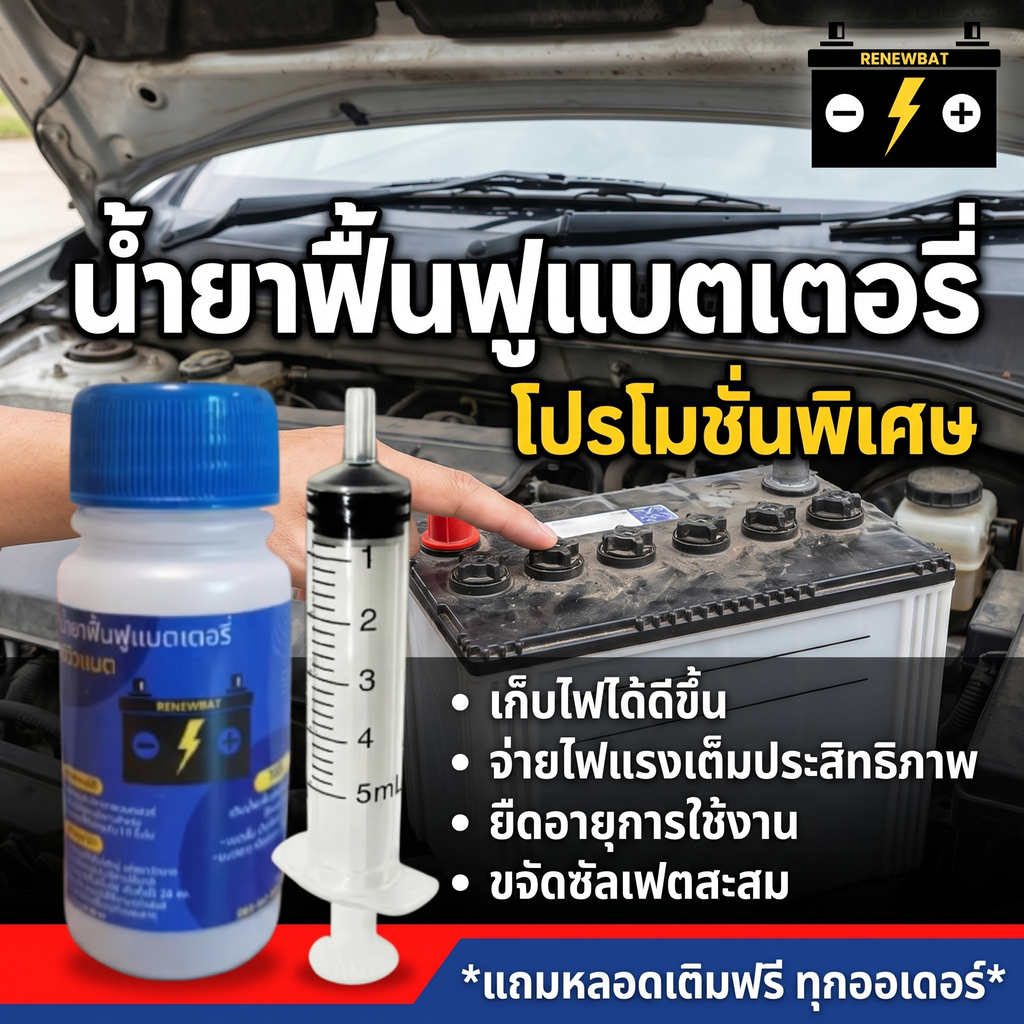 น้ำยาฟื้นฟูแบตรถยนต์ Renewbat ทางเลือกสำหรับแบตเสื่อม แบตเก่า ใช้ง่าย ใช้งานสะดวก #83