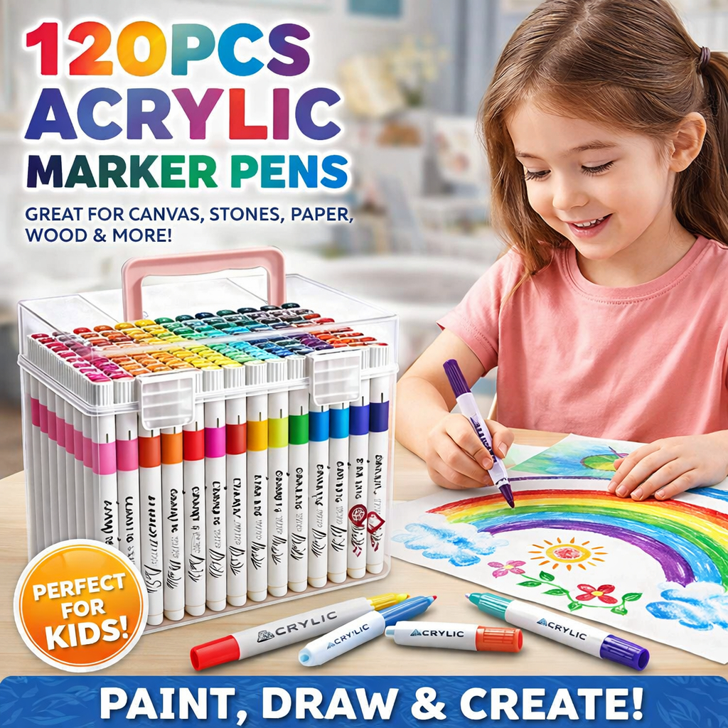 KiKi ปากกาอะคริลิค มาร์กเกอร์ 120 สี ปากกาวาดภาพ สำหรับเด็ก สีสด กันน้ำ แห้งไว ใช้ได้กับกระดาษ หิน ไม้ ผ้าใบ
