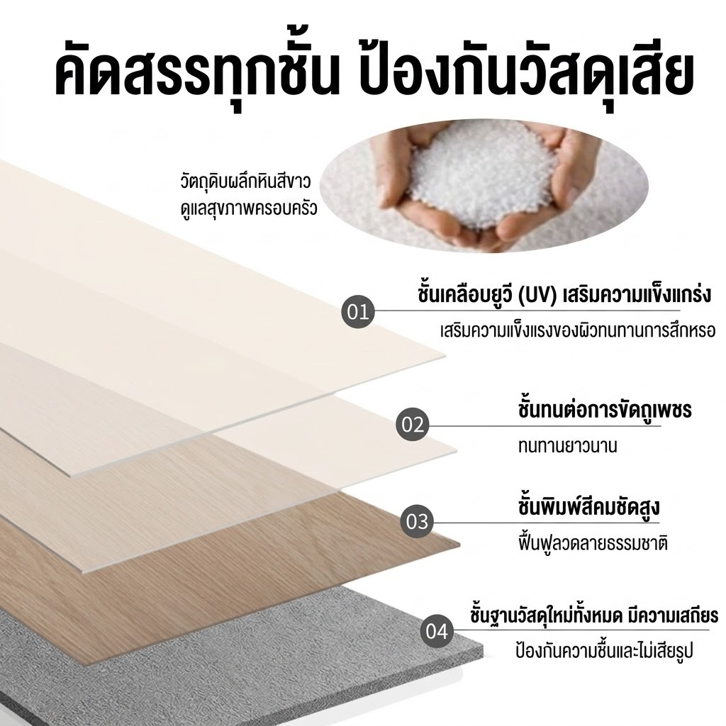 พื้น SPC คลิกล็อค DIY กระเบื้องยาง หนา 5mm ทนไฟ กันความชื้น ติดตั้งง่าย 5 แผ่น/กล่อง ปูได้ 1.1 ตร.ม. รูปที่ 4