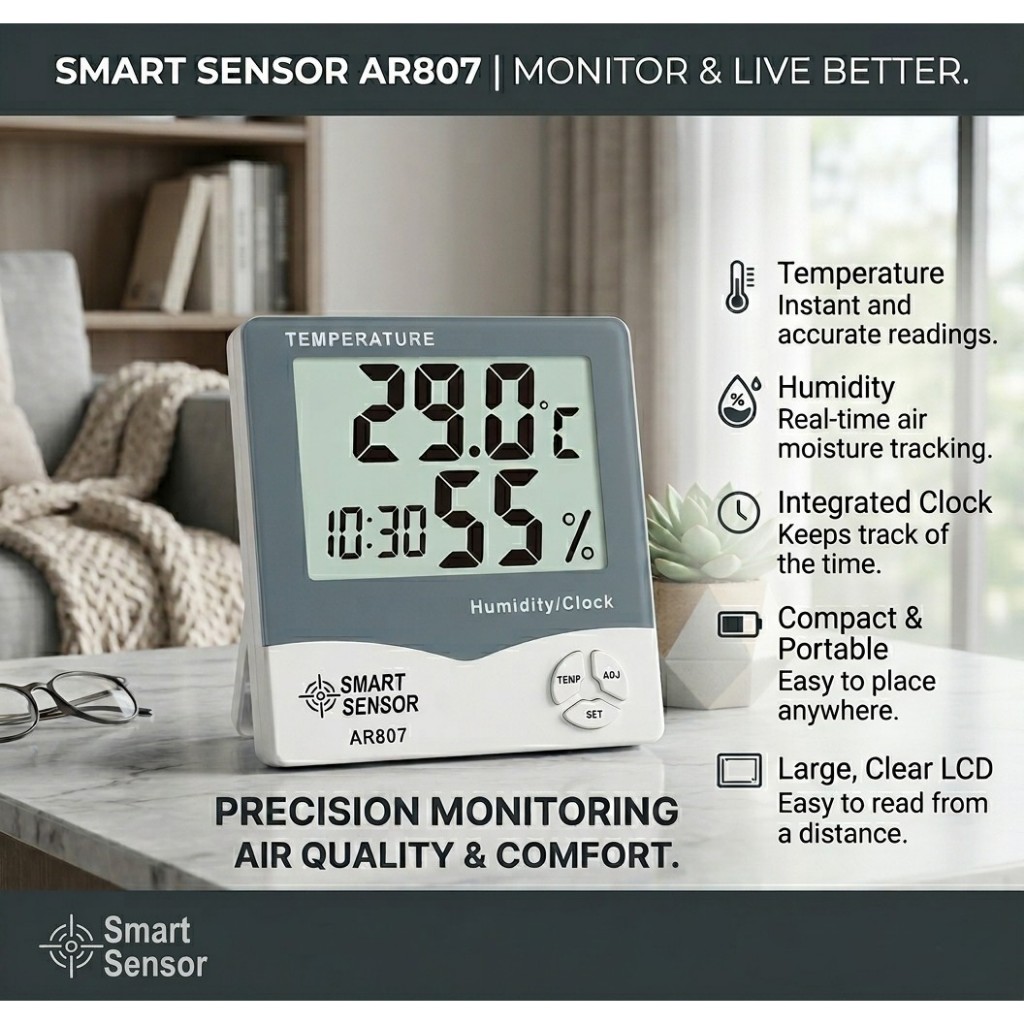 SMART SENSOR AR807 เครื่องวัดอุณหภูมิและความชื้น Temperature & Humidity Meter  สินค้าแท้(ส่งฟรี)
