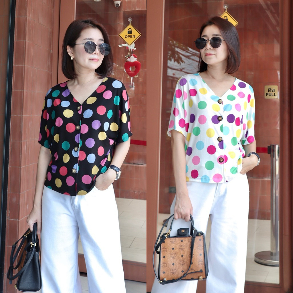 Polka Dot top(A247) เสื้อกระดุมลายจุดน่ารักๆ