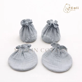Cali ถุงมือถุงเท้า เด็กอ่อน ผ้ามัสลินทอเส้นใยธรรมชาติ🌿สีพื้นพาสเทล *ป้าย Cali Baby