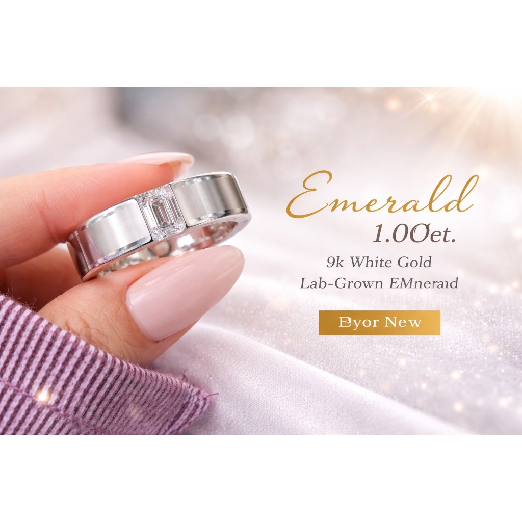 แหวนชายเพชรเม็ดเดี่ยว เอมเมอรัล 1.00 กะรัต ตัวเรือนทองขาว 9K 10g. Size63 / Lab grown diamond #R00037