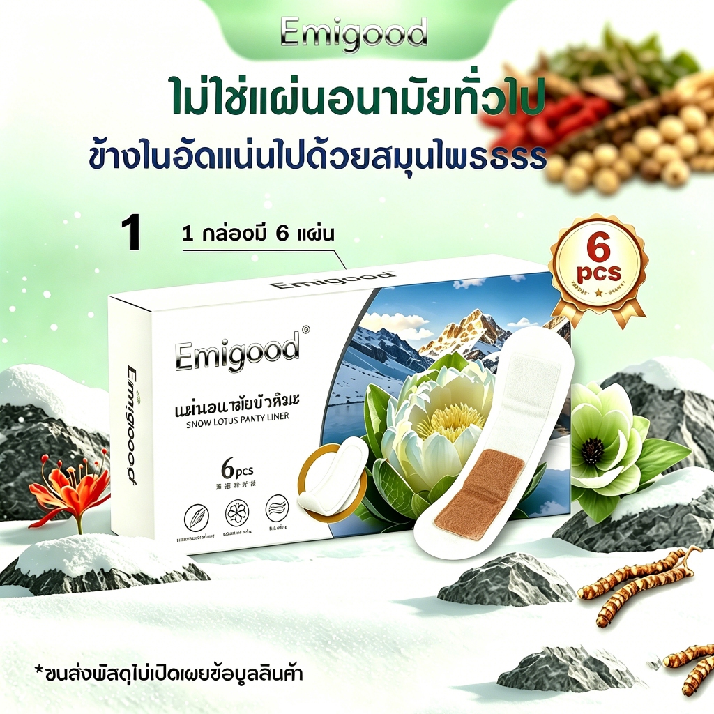 [100% ของแท้] Emigood ผ้าอนามัยหิมะบัว, ผ้าอนามัยสมุนไพร, ลดตกขาวและกลิ่นไม่พึงประสงค์, วัสดุนุ่ม