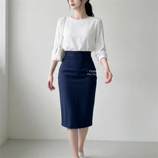 New S01🍵 [S - 10XL] กระโปรงทำงานสาวอวบ เอวสูงทรงสอบ มีขอบเก็บพุง มีซับใน+กระเป๋าซ่อน ไซส์ใหญ่พิเศษ รอบเอว 32-56 นิ้ว