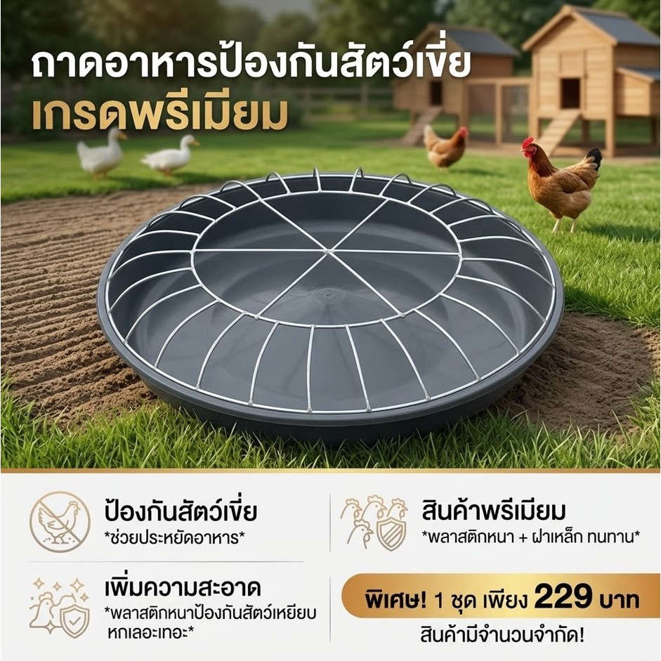NOTA ถาดให้อาหารสัตว์ ไก่ เป็ด ห่าน พร้อมฝาครอบตะแกรงเหล็ก 30 ช่อง (พร้อมส่ง)