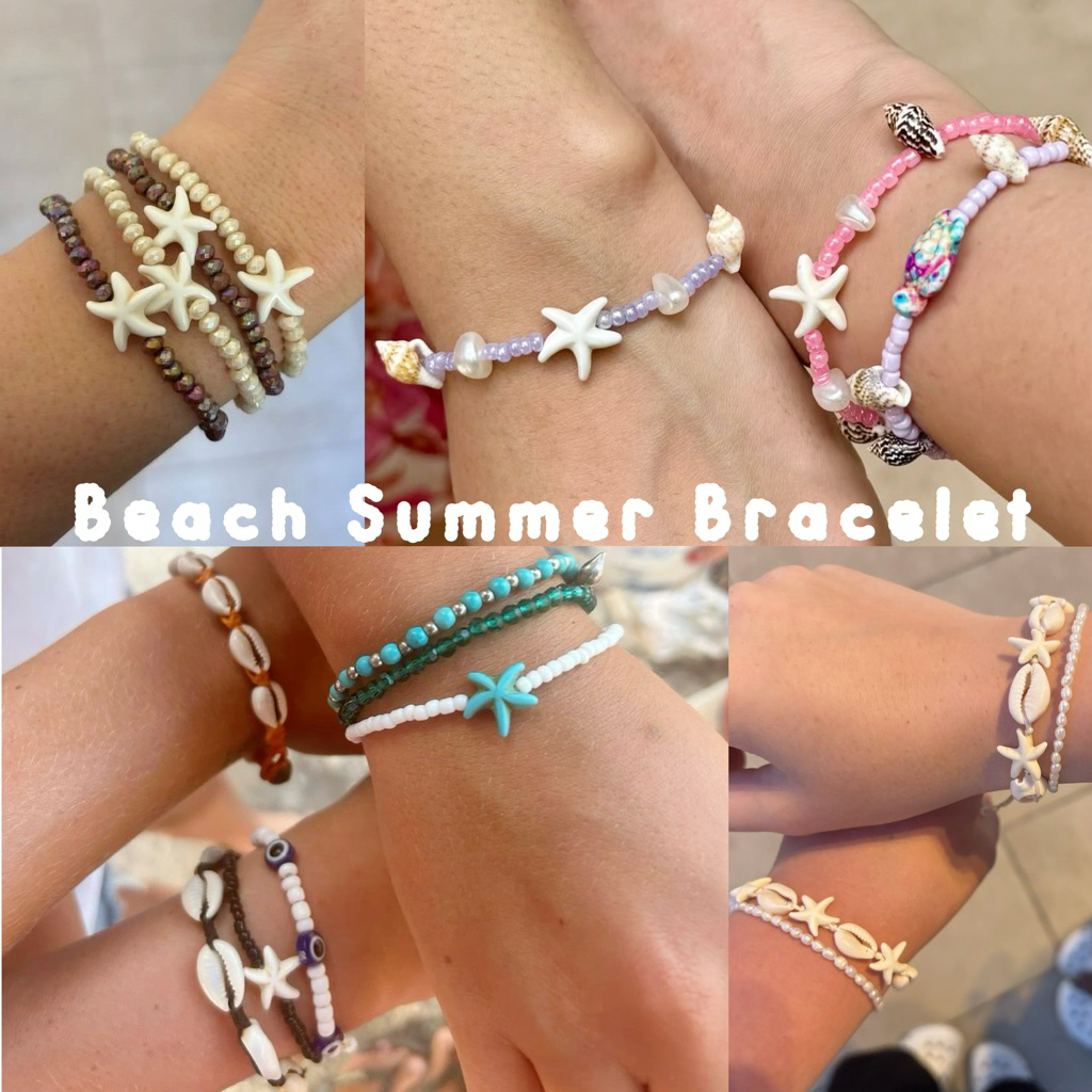 (Ready to Ship 🇹🇭)🔥Handmade Shell & Pearl Bracelet with Starfish Charm สร้อยข้อมือไปทะเล กำไลข้อมือ กำไลลูกปัด 🐚🌴✨