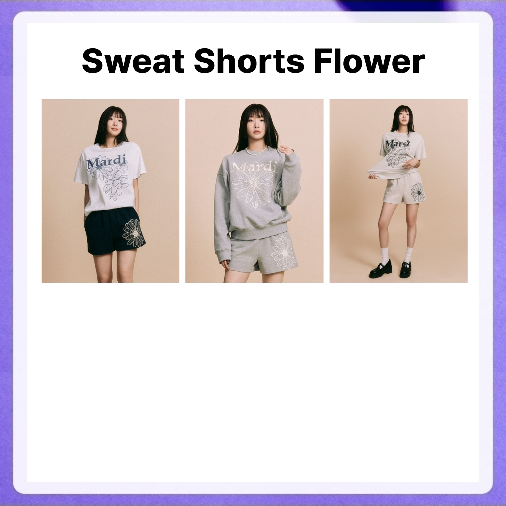 Mardi Mercredi Sweat Shorts Flower (Grey Ivory, Pinklavender Magenta, Sky Blue)