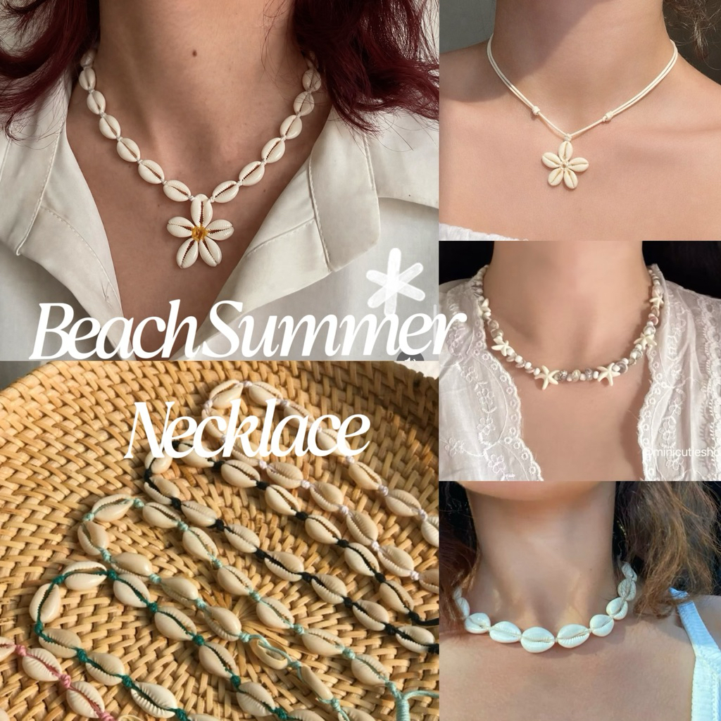 (Ready to Ship)🚢 ✨Handmade Necklace & Bracelet Set with Real Seashells 🔥สร้อยคอ-ข้อมือเปลือกหอยไปทะเล หอยธรรมชาติ 🏝️🐚