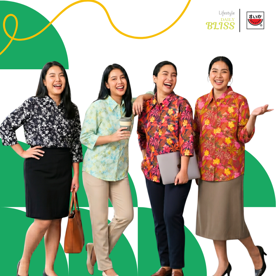 เสื้อแตงโม (SUIKA) -เสื้อคอปกเชิ้ตผ่าหน้าแขนสามส่วน ผ้าป่านมัสลีน  (M.SH3-137 165 334 333)