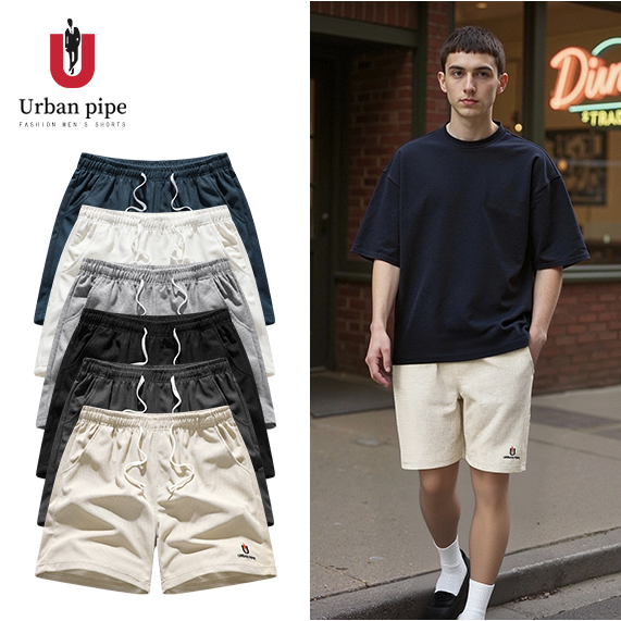 URBAN PIPE กางเกงขาสั้นผู้ชายวาฟเฟิลเข่าสูงกลางเอวยางยืดรัดขาตรงกางเกงขาสั้น 28-34 Fashion Waffle Shorts 208506