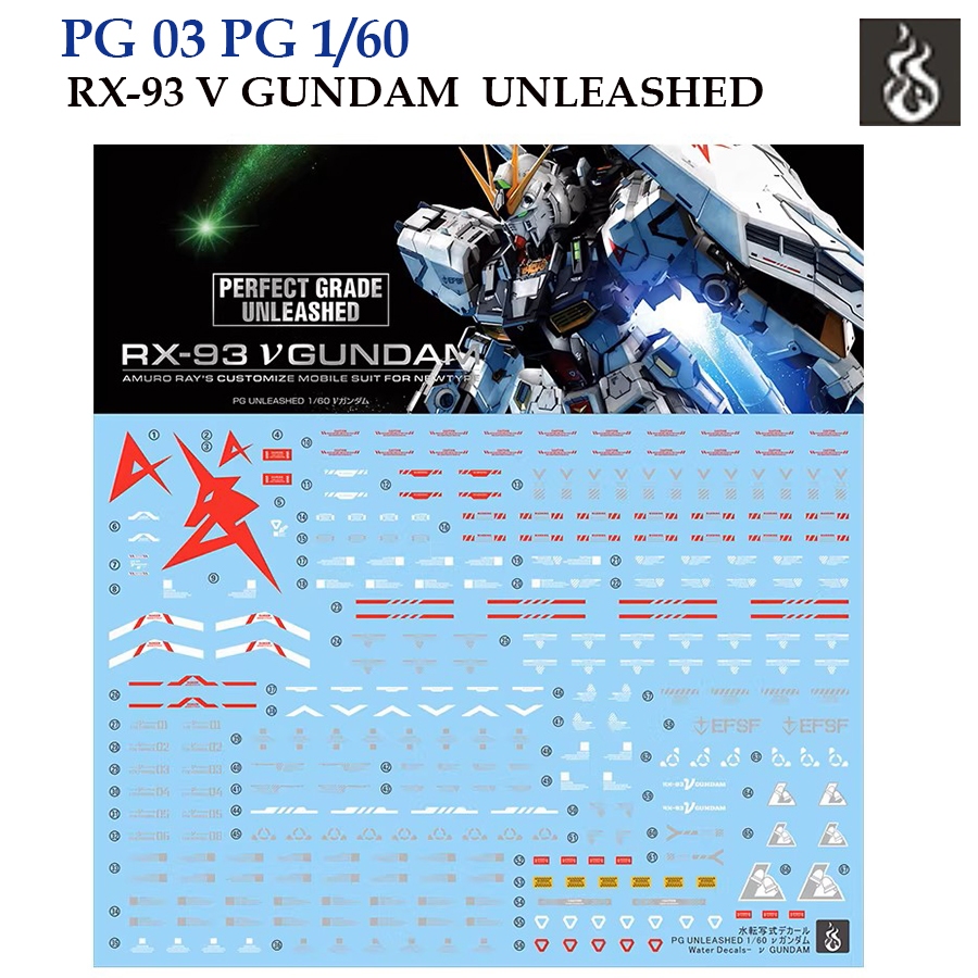 ดีคอลน้ำ [GHOST] PG03 RX 93 V GUNDAM UNLEASHED PG 1/60 WATER SLIDE DECAL [Fluorescent]