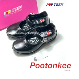 POPTEEN รุ่นใหม่(2026) รองเท้านักเรียนหญิง รุ่นหัวใจกลิตเตอร์ ถอดเปลี่ยนได้ หนังดำ POP88/99L 30-42 ของเเท้ พร้อมส่ง