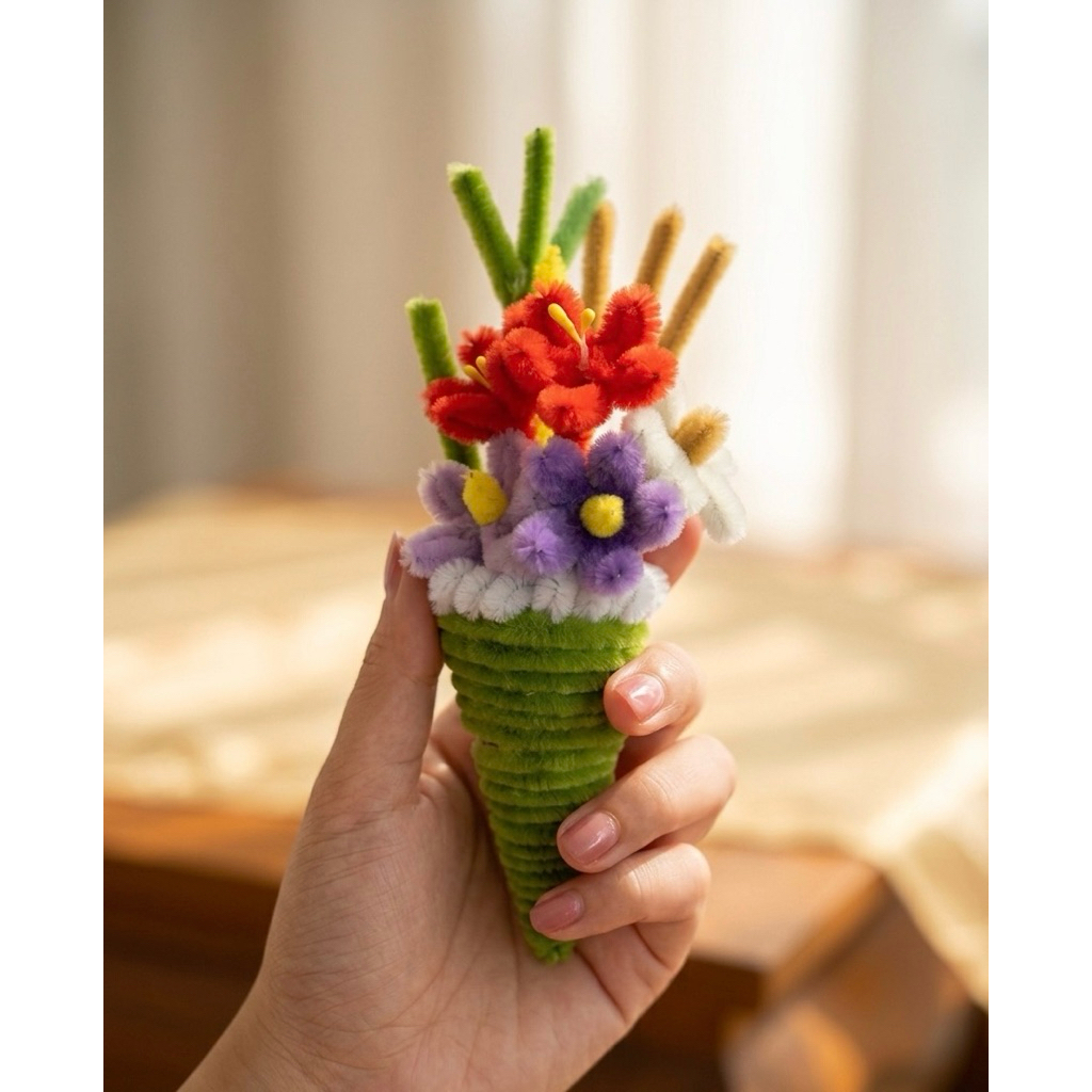 [Handmade] กรวยดอกไม้ไหว้ครู ลวดกำมะหยี่ งานประณีต เก็บไว้ได้นาน พร้อมส่ง