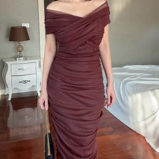 D21 Dress ชุดเดรสผ้าตาข่ายยืด ซับในยืดทั้งตัวทรงกระชับ สำหรับผู้หญิง แฟชั่นใหม่ล่าสุด